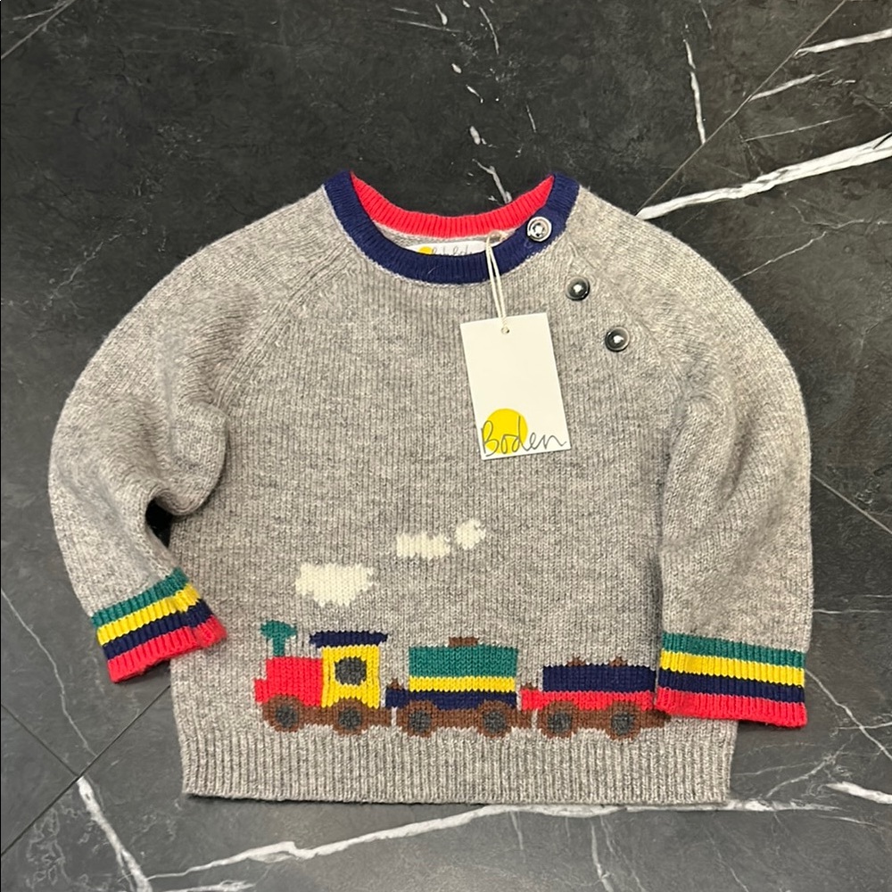 Boden Gray Train Sweater 3-6 Month